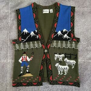 Women's Vintage 90's Possibilities Alpine Goat Farmer Acrylic Cardigan Vest Sz L